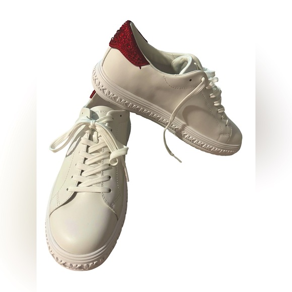 Michael Kors- Grove Embellished Leather sneakers in White Crisom/Red- Lace-up- 9 - Picture 2 of 14